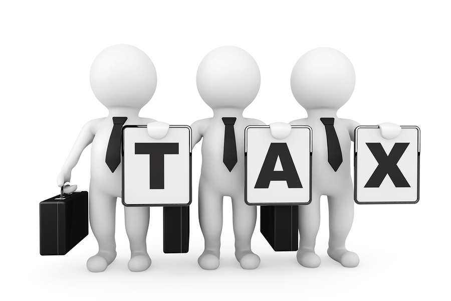 3D Businessmans With Tax Sign